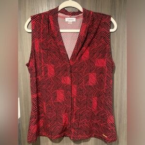 Calvin Klein red/black V-neck Sleeveless Blouse Size M